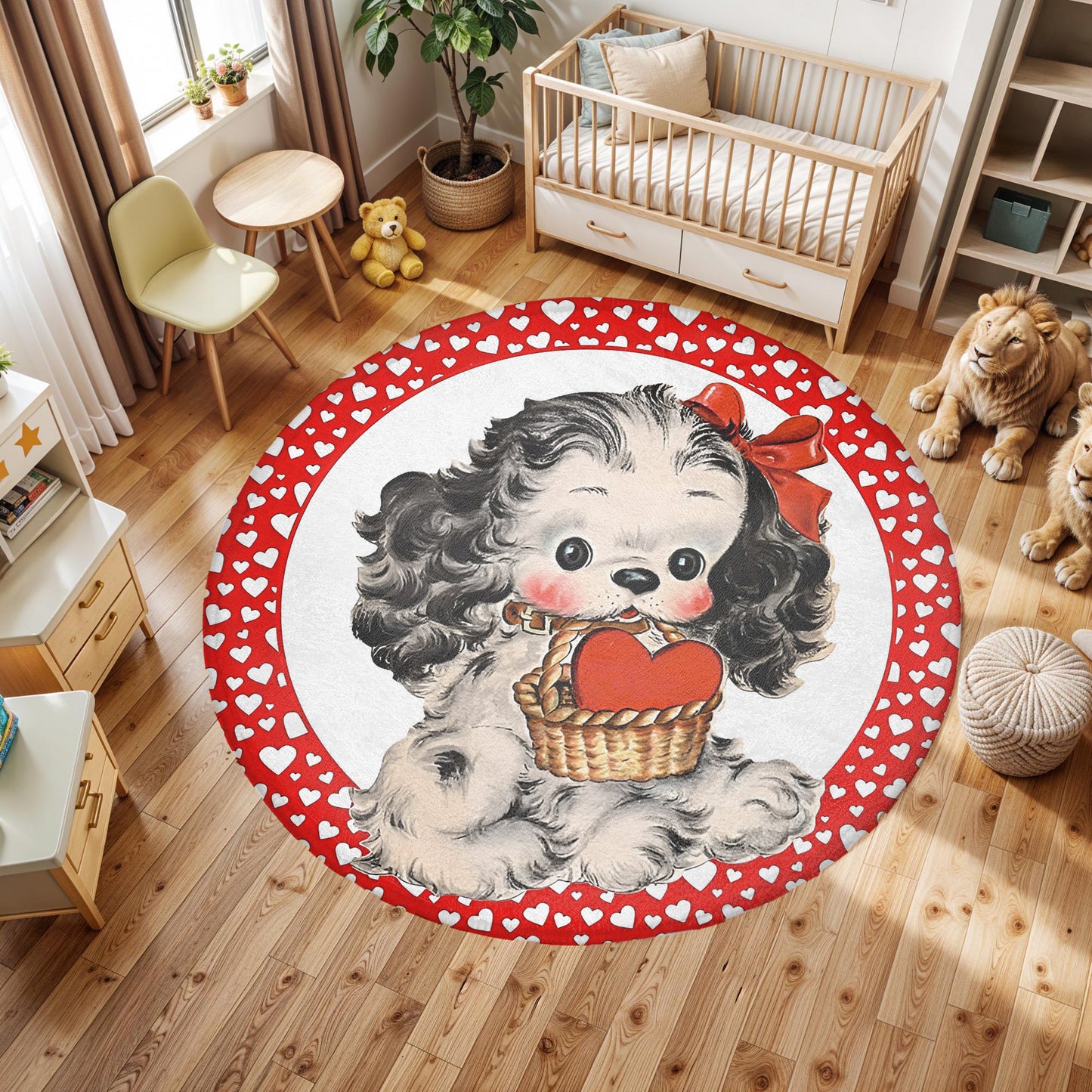 Vintage Puppy Love Round Rug