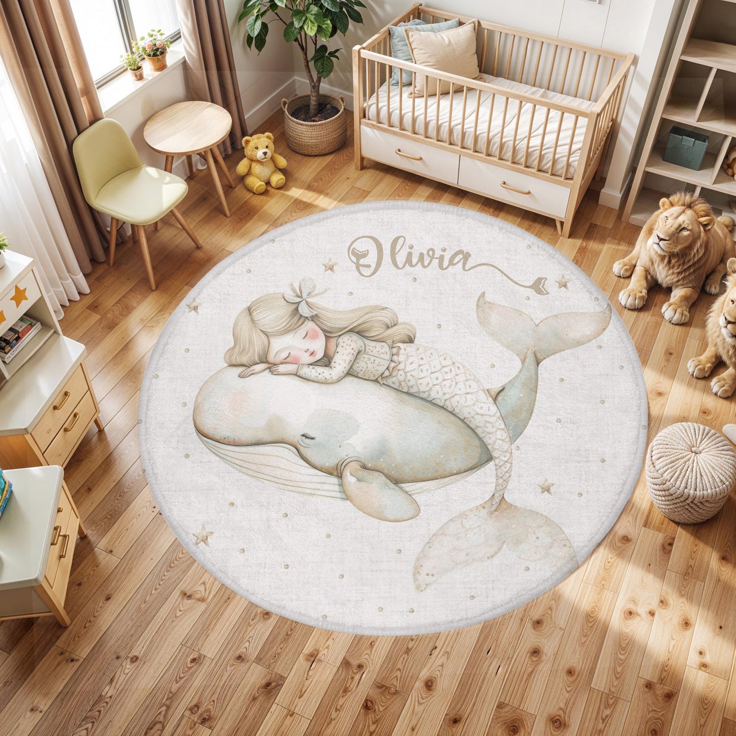 Mermaid Whale Round Rug