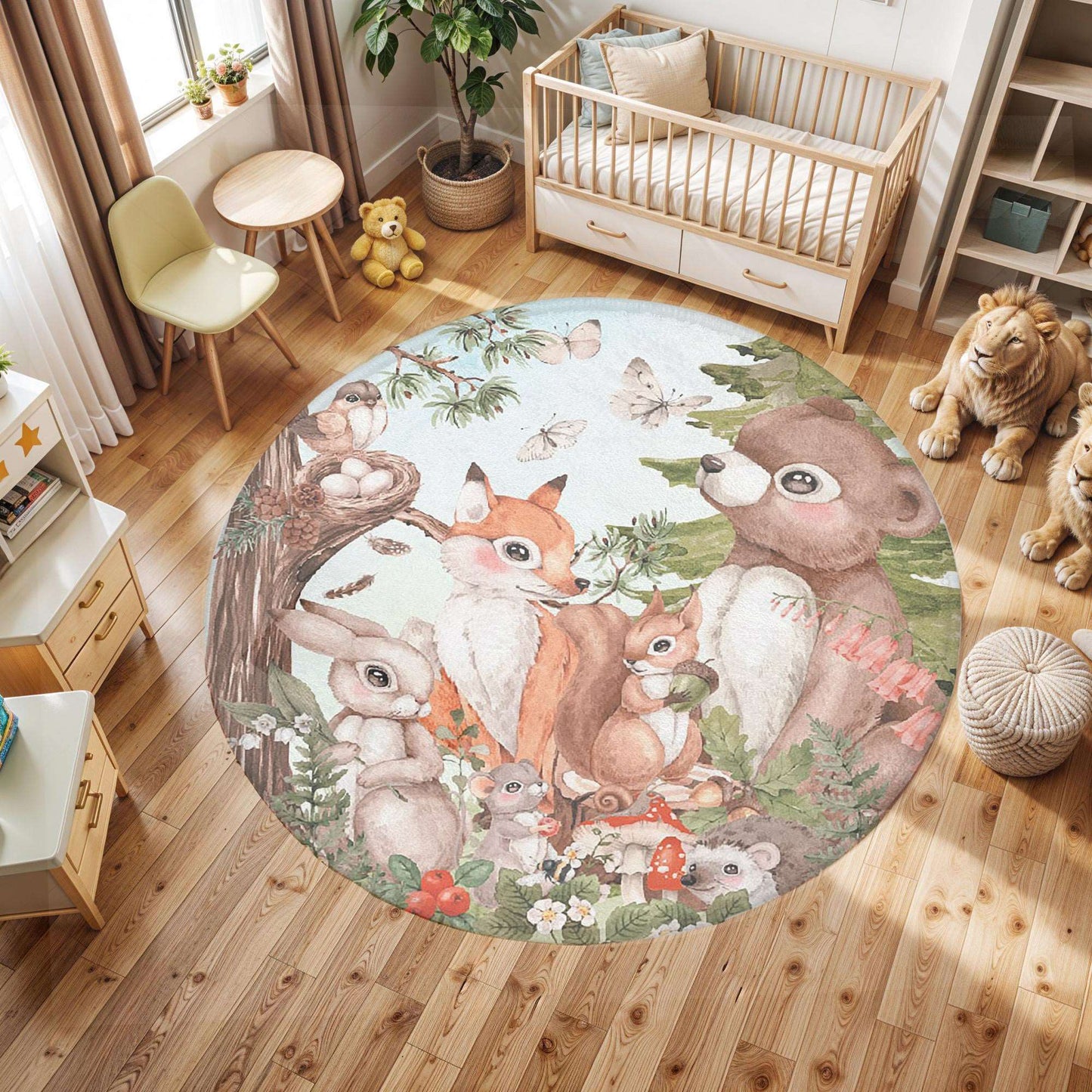 Woodland Animals Round Rug