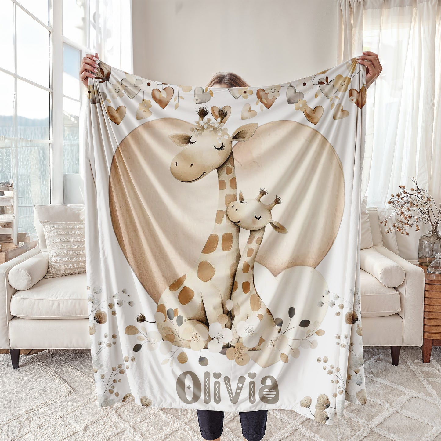 Mom And Baby Giraffe Blanket
