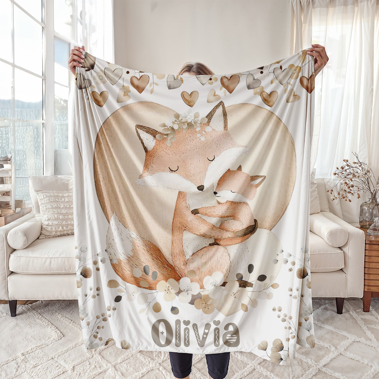 Mom And Baby Fox Blanket