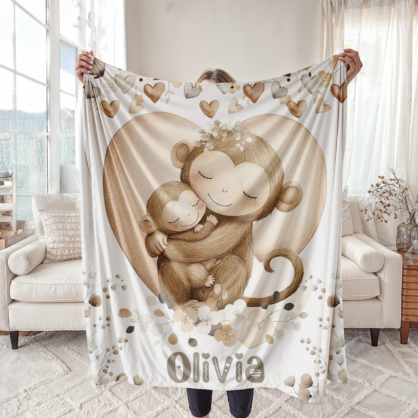 Mom And Baby Monkey Blanket