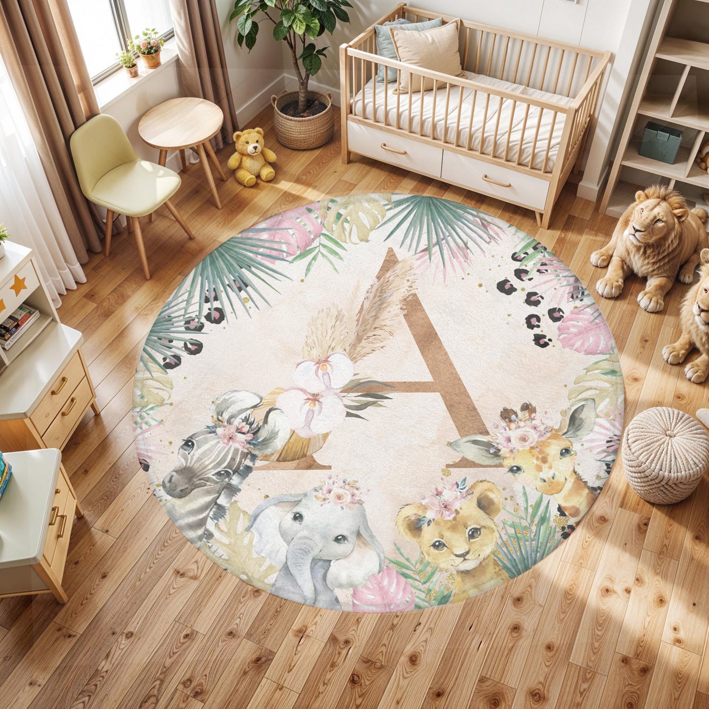 Boho Safari Animals Round Rug