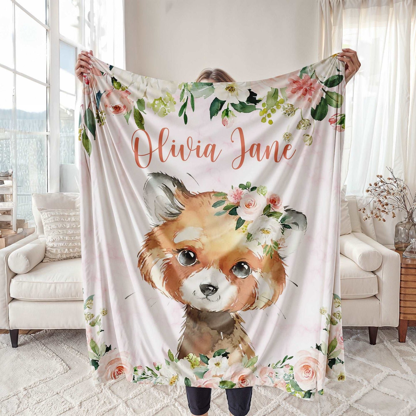Red Panda Rose Floral Blanket