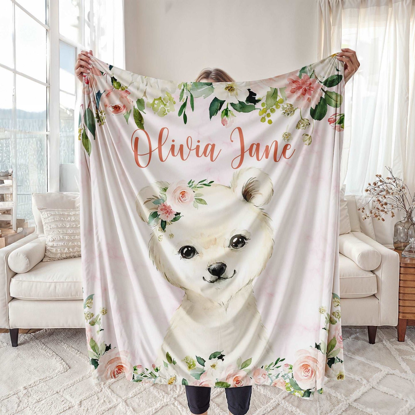 Polar Bear Rose Floral Blanket