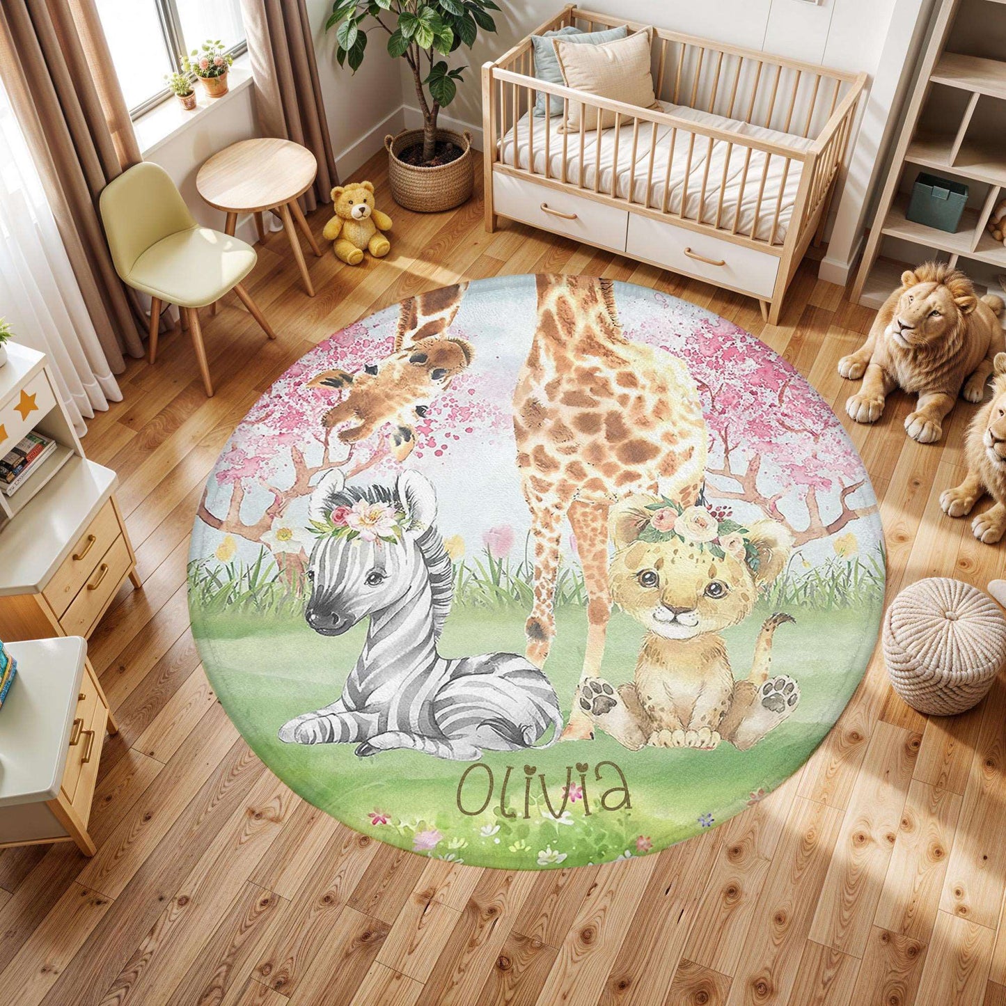 Baby Safari Animals Round Rug