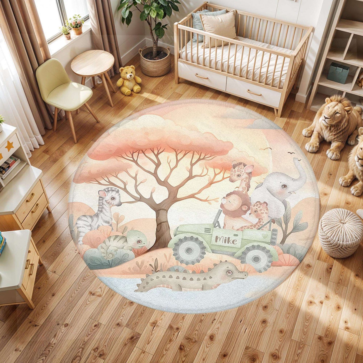 Safari Animals Round Rug