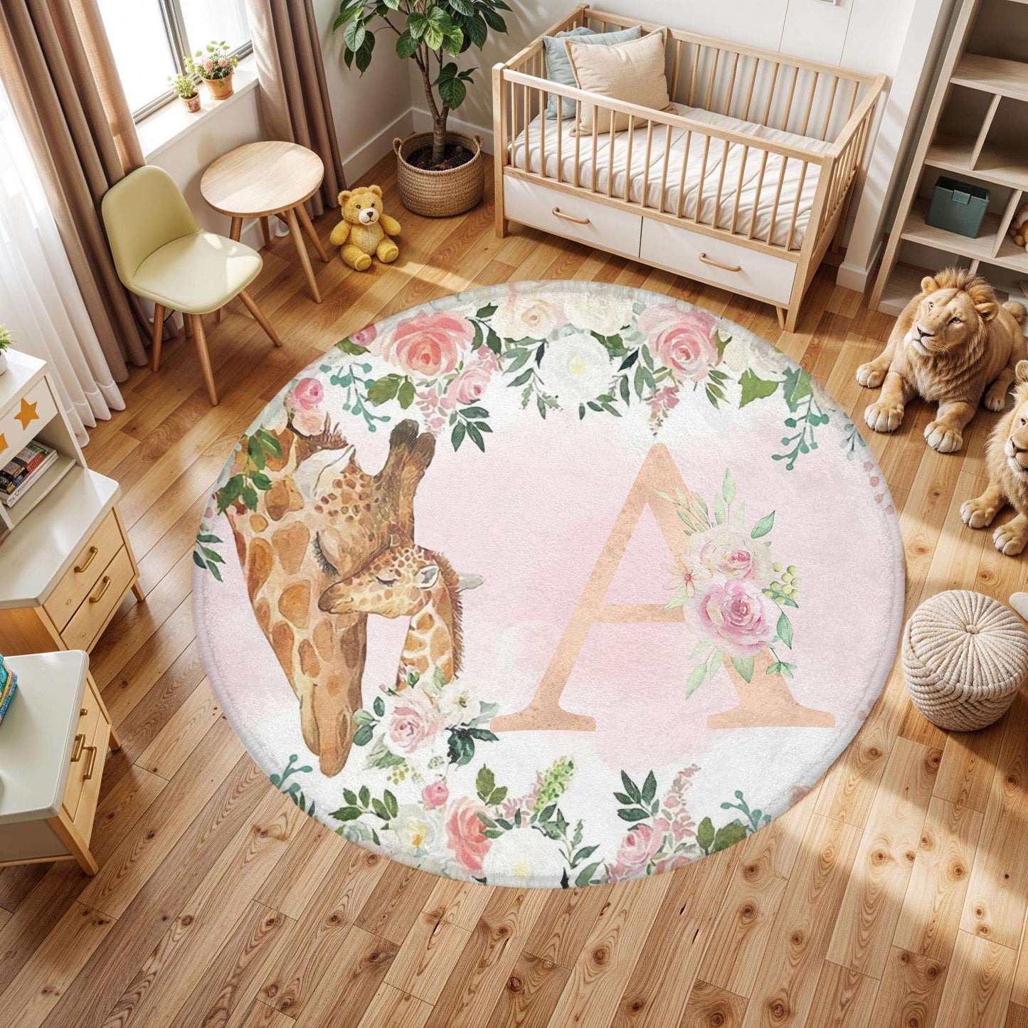 Mum And Baby Giraffe Round Rug
