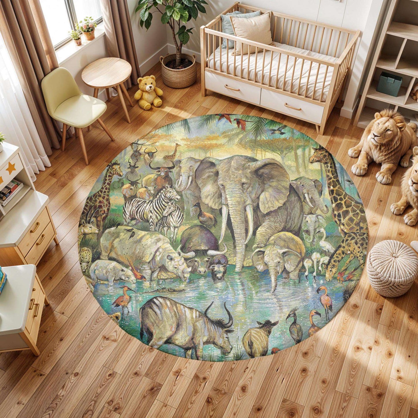 Safari Animals Round Rug