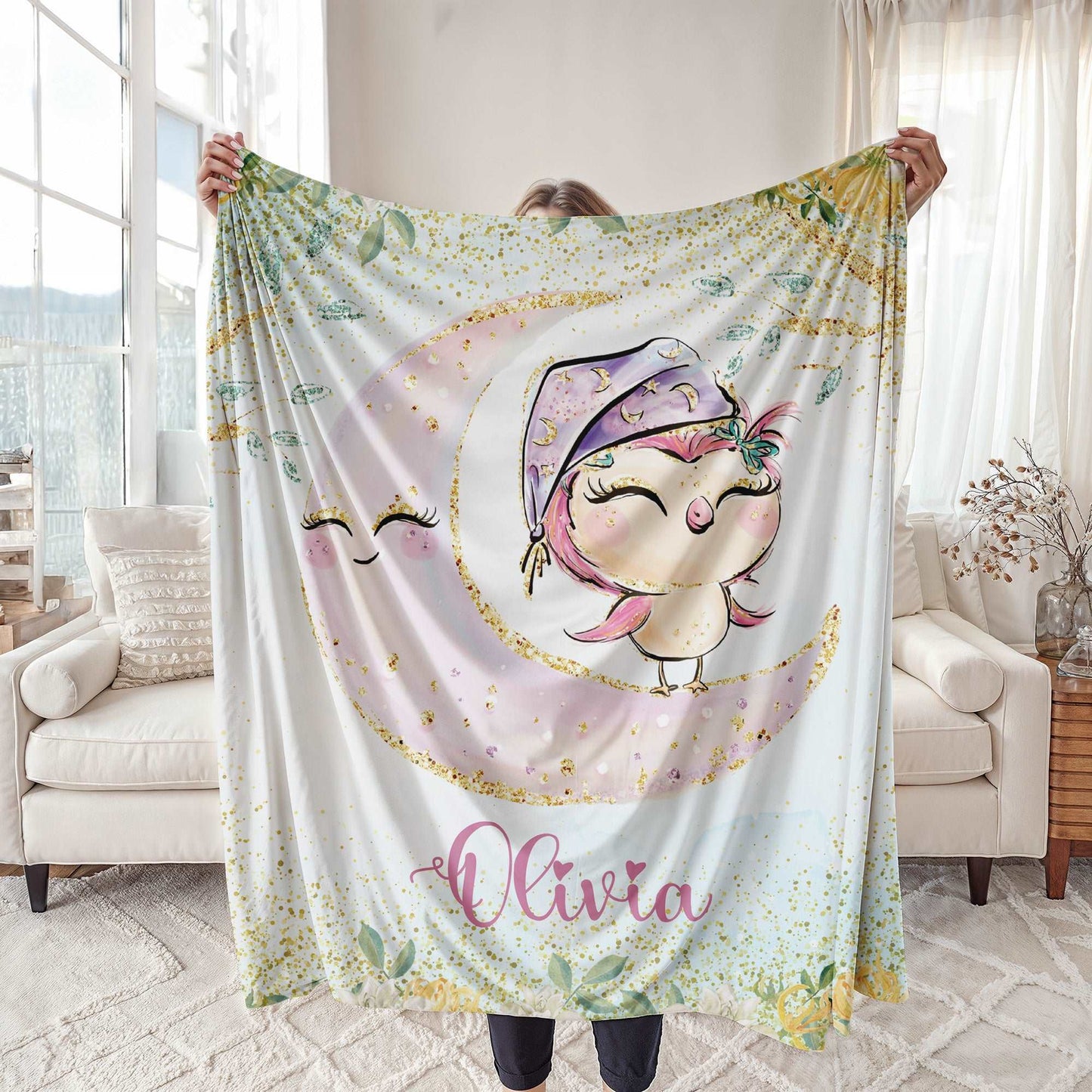 Moon Owl Nursery Blanket