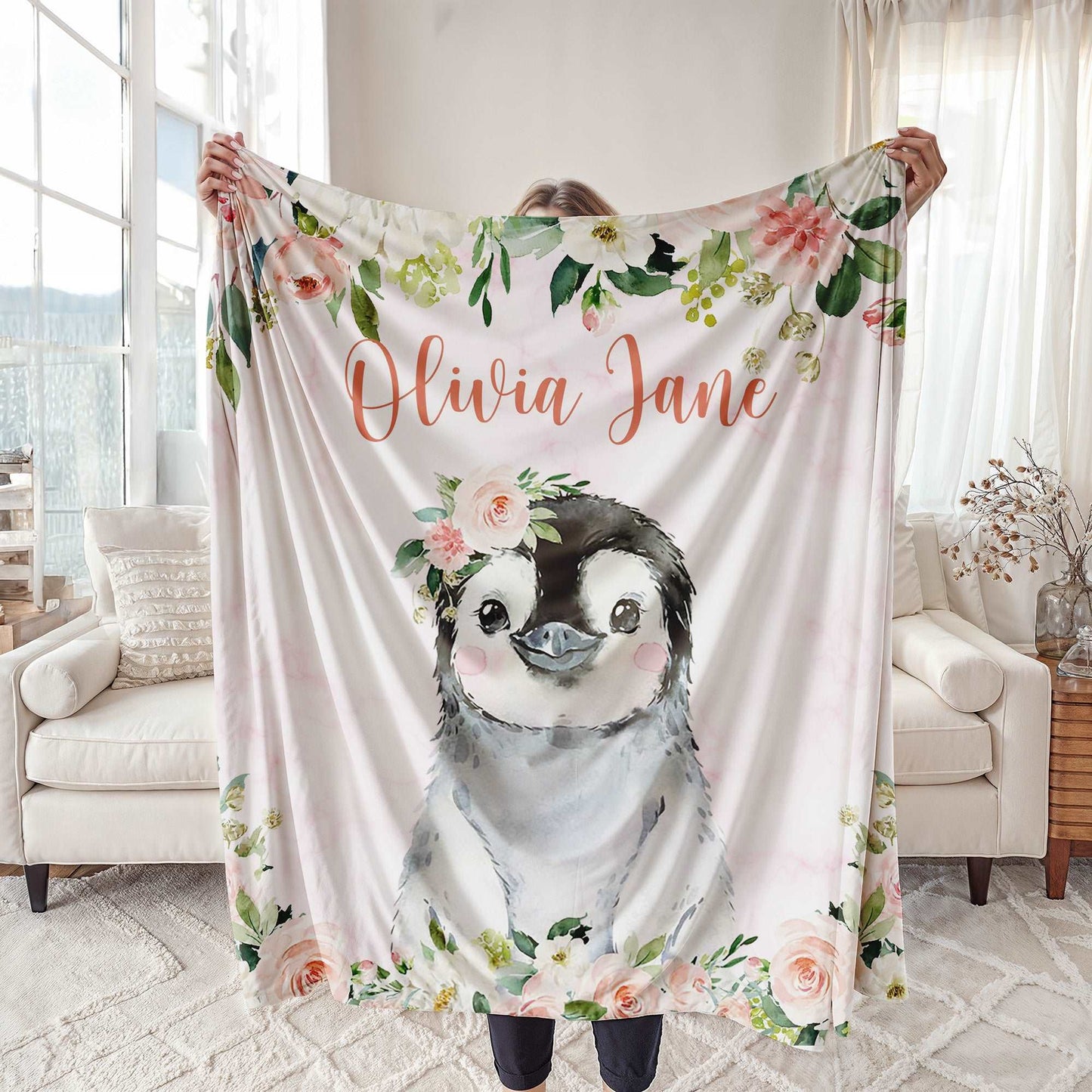 Penguin Rose Floral Blanket