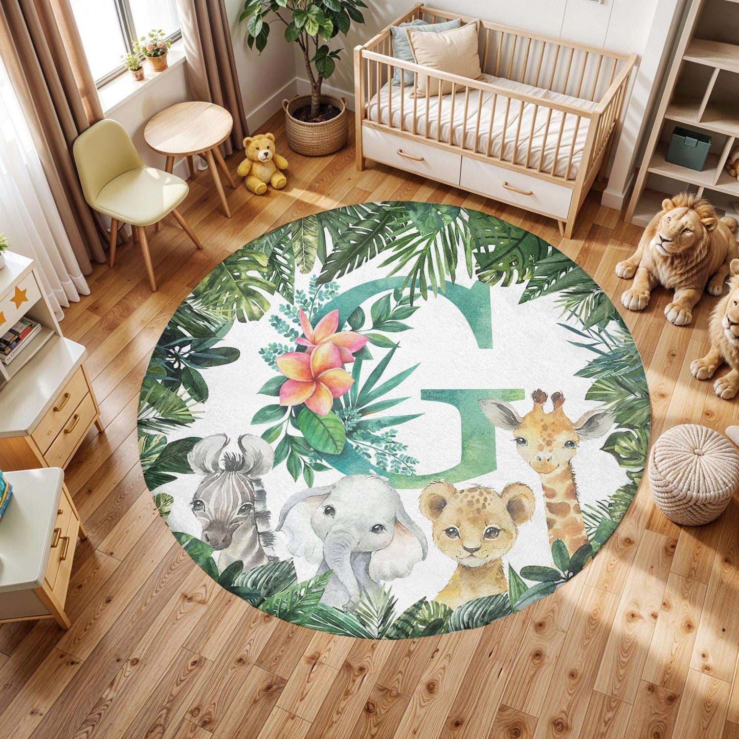 Safari Animals Alphabet Round Rug