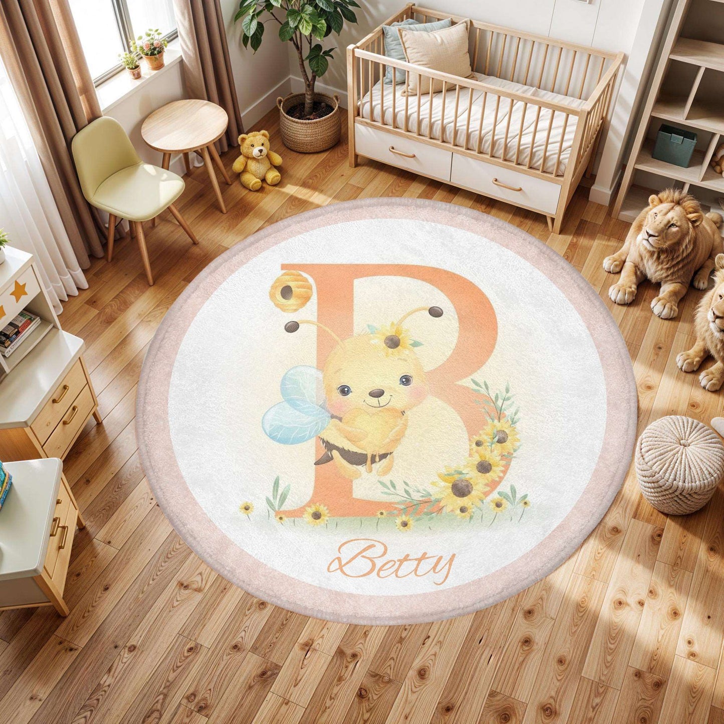 Baby Bee Alphabet Round Rug