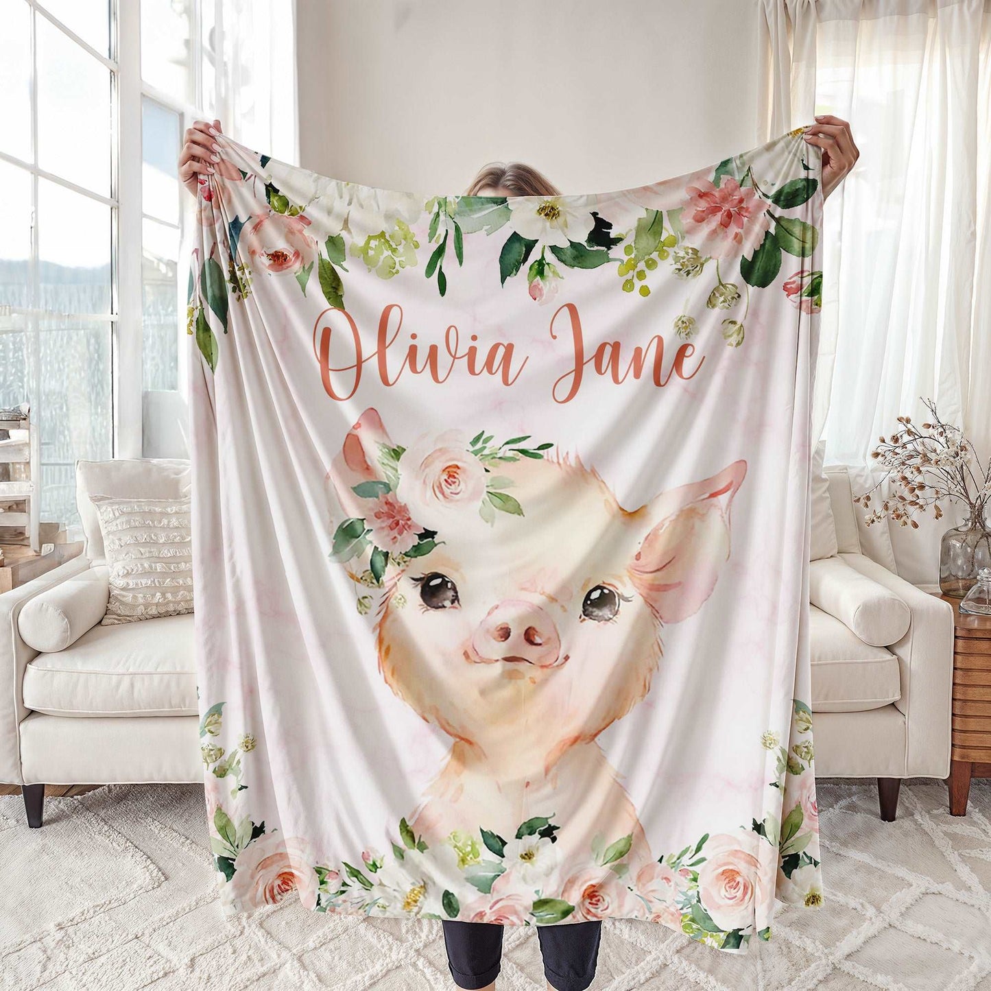 Pig Rose Floral Blanket