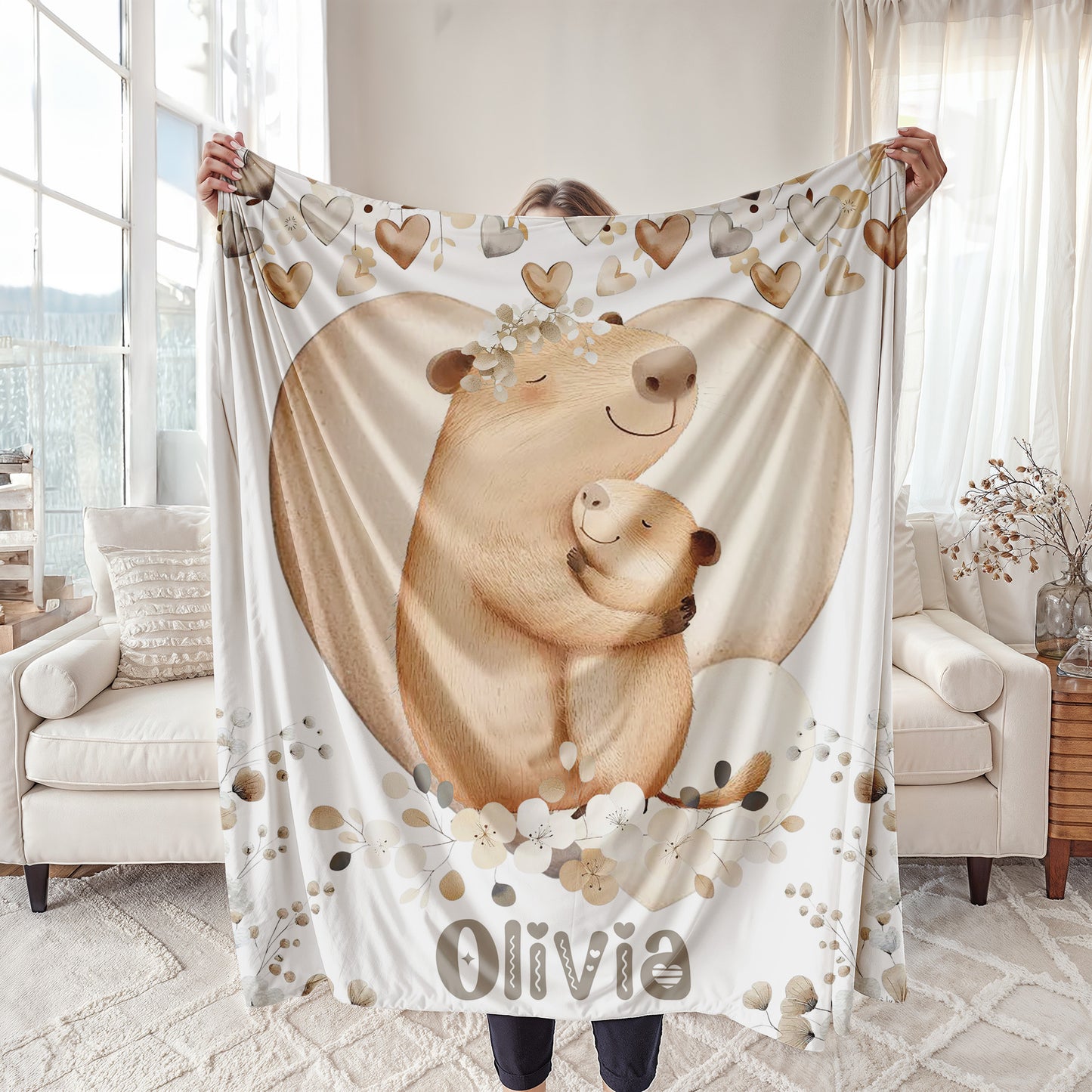 Mom And Baby Capybara Blanket