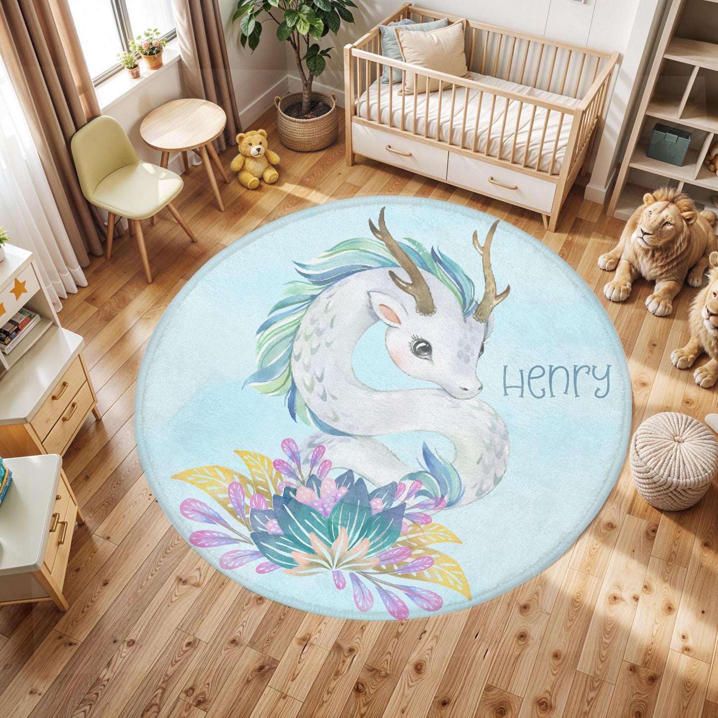 Baby Dragon Floral Round Rug