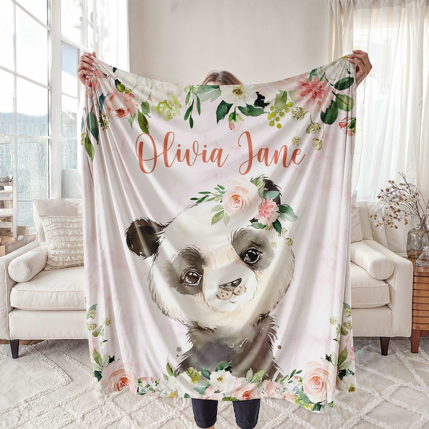 Panda Rose Floral Blanket