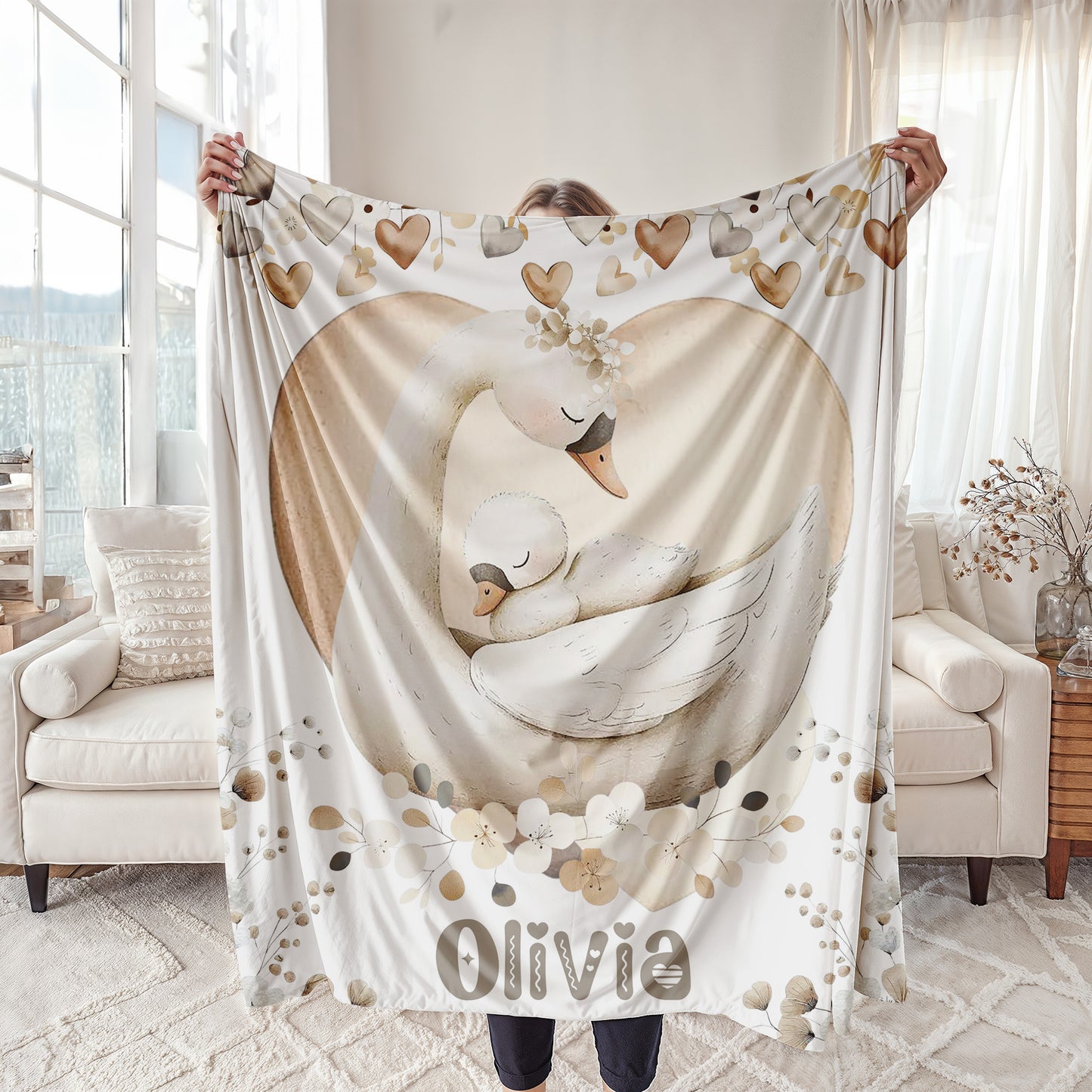 Mom And Baby Swan Blanket
