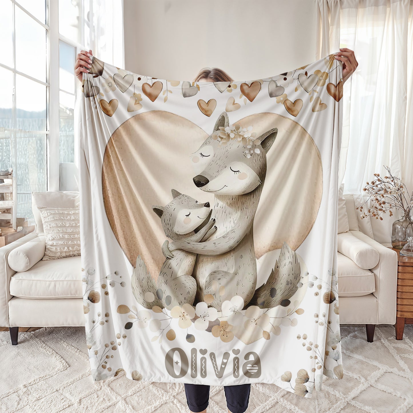 Mom And Baby Wolf Blanket