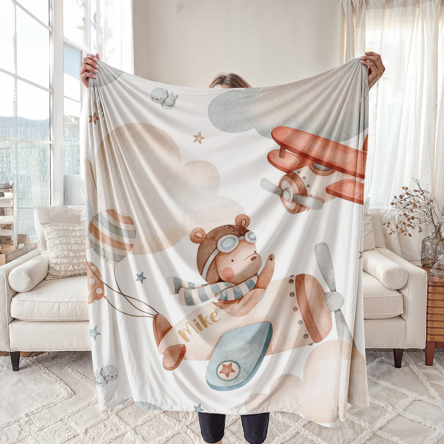 Bear On Plane Blanket
