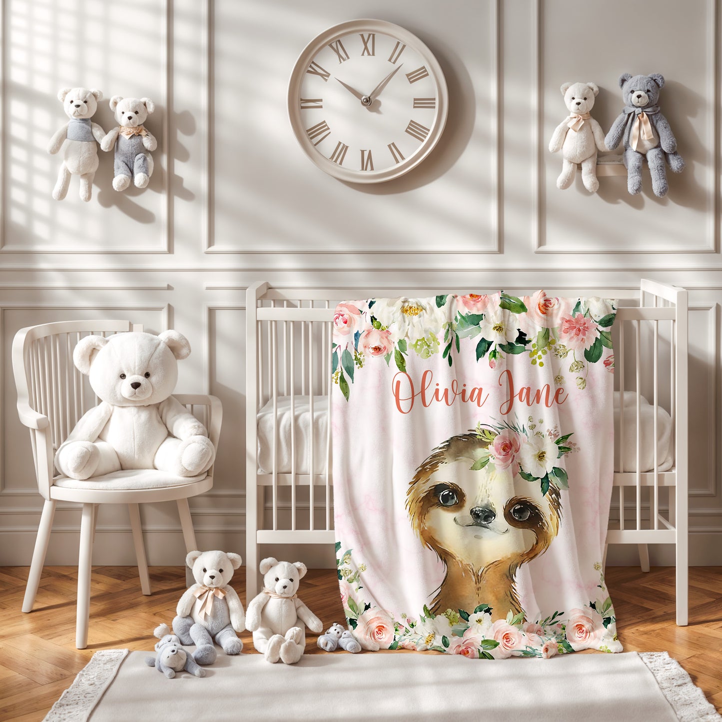 Sloth Rose Floral Blanket