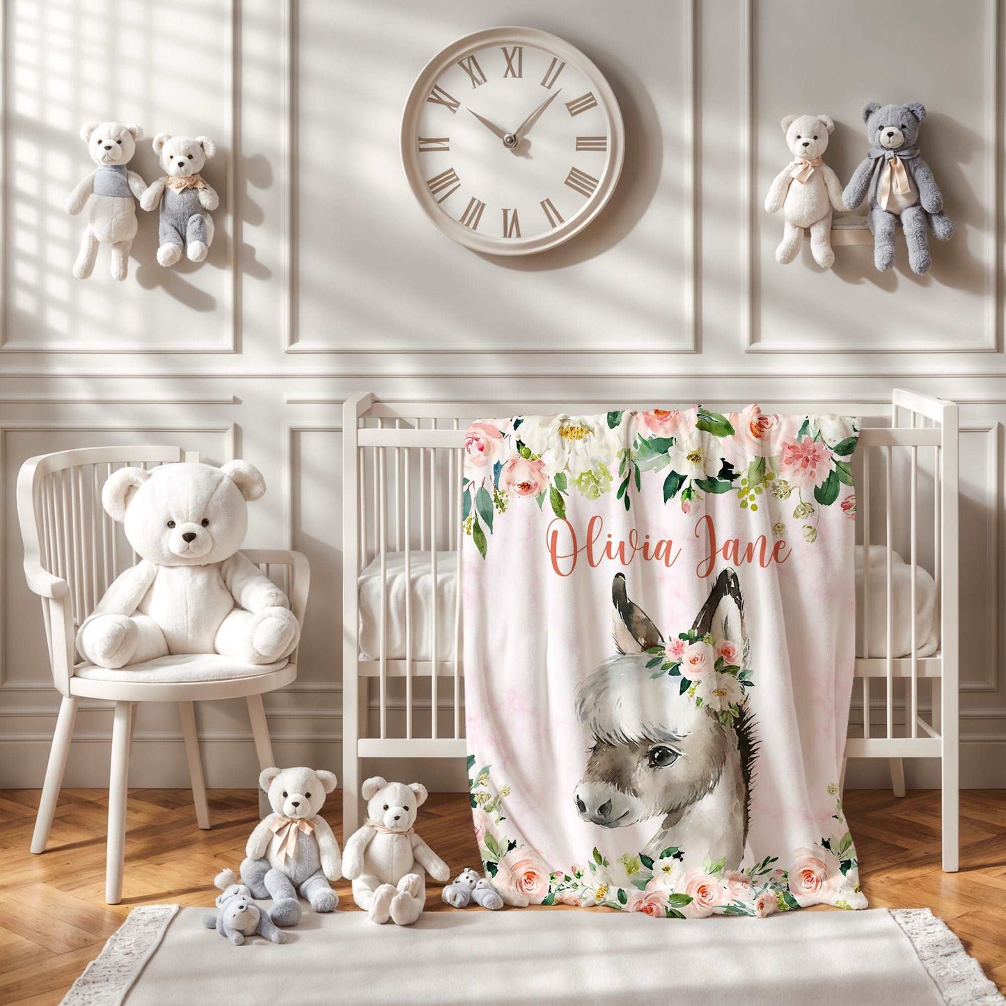 Horse Rose Floral Blanket