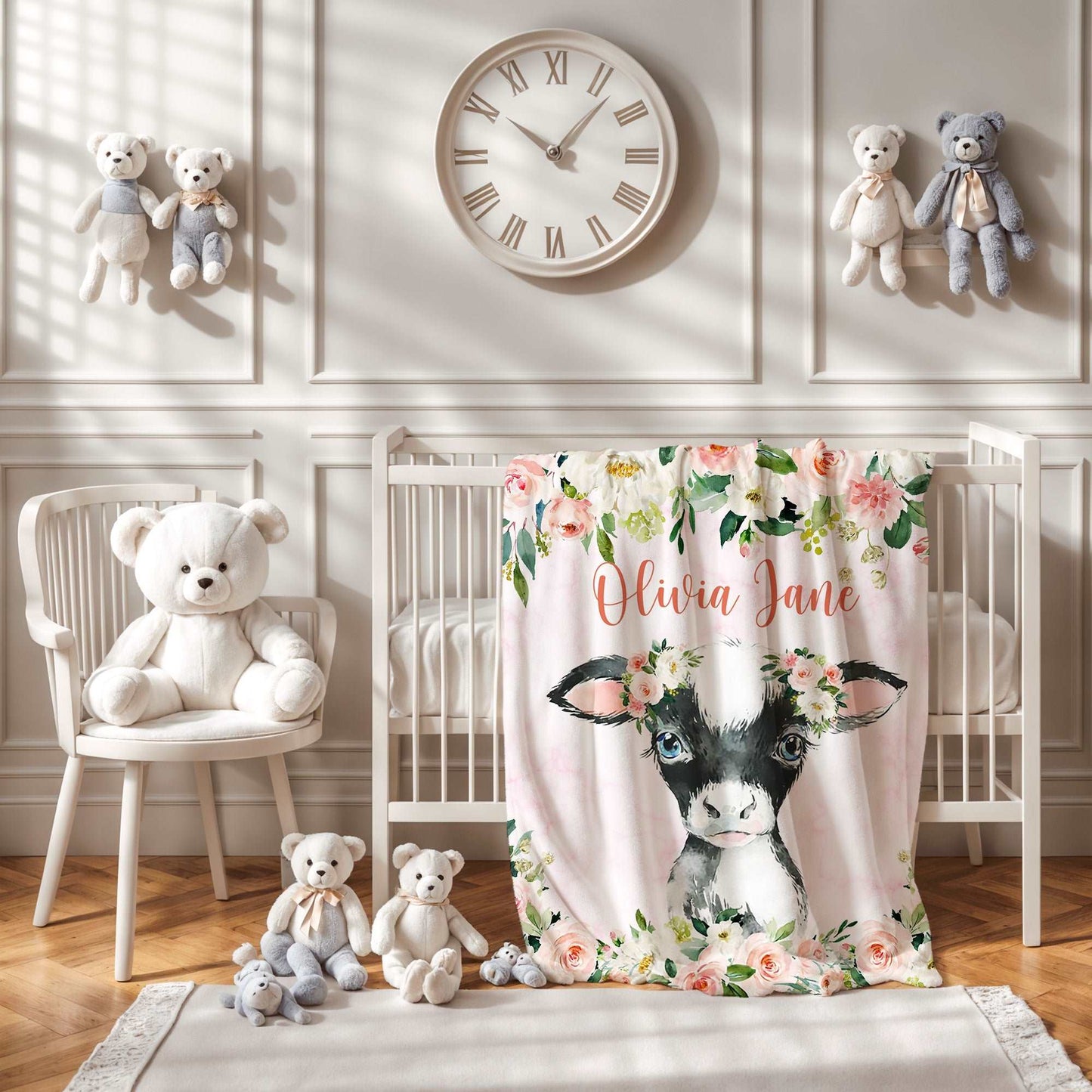Cow Rose Floral Blanket