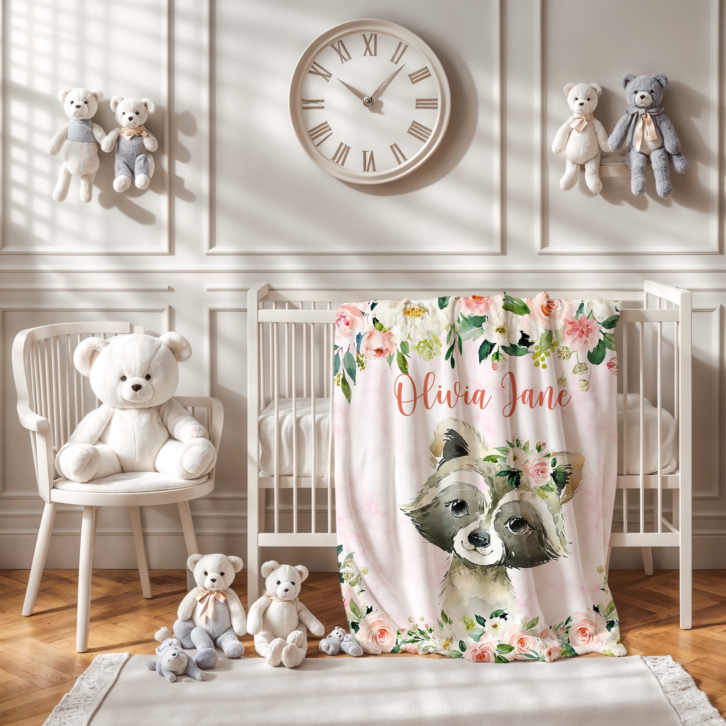 Raccoon Rose Floral Blanket