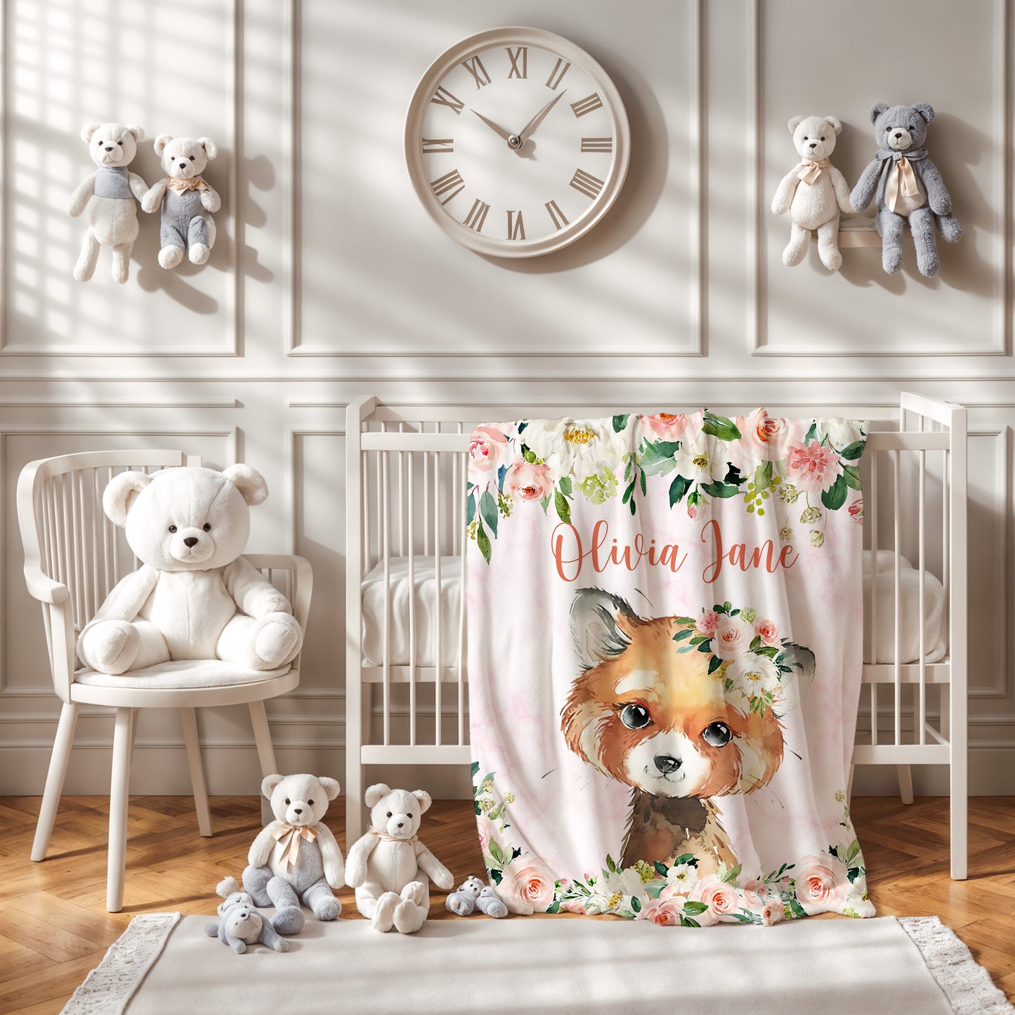 Red Panda Rose Floral Blanket