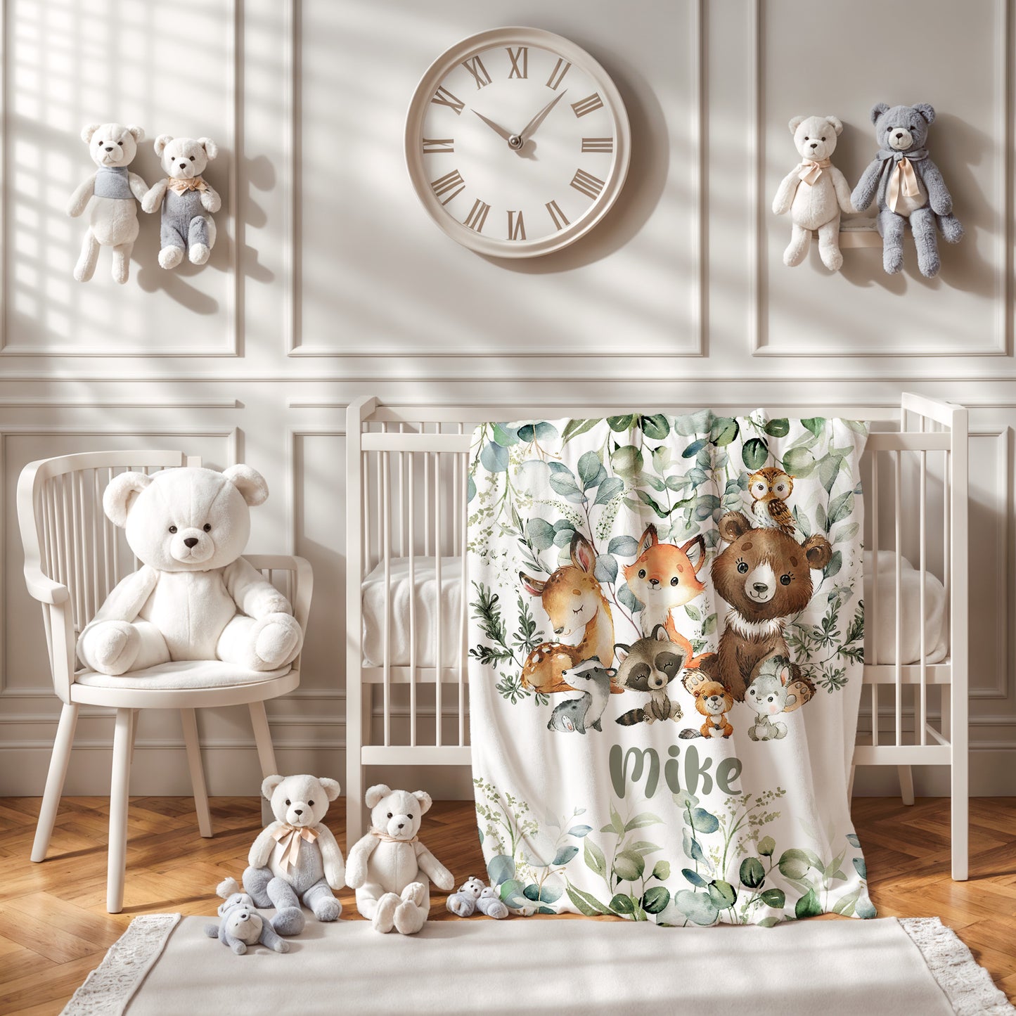 Woodland Animals Green Leaves Blanket