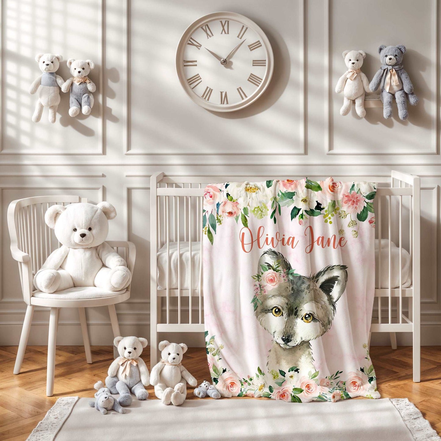 Baby Wolf Floral Blanket