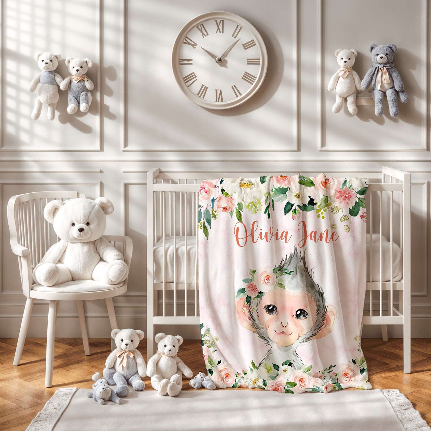 Monkey Rose Floral Blanket