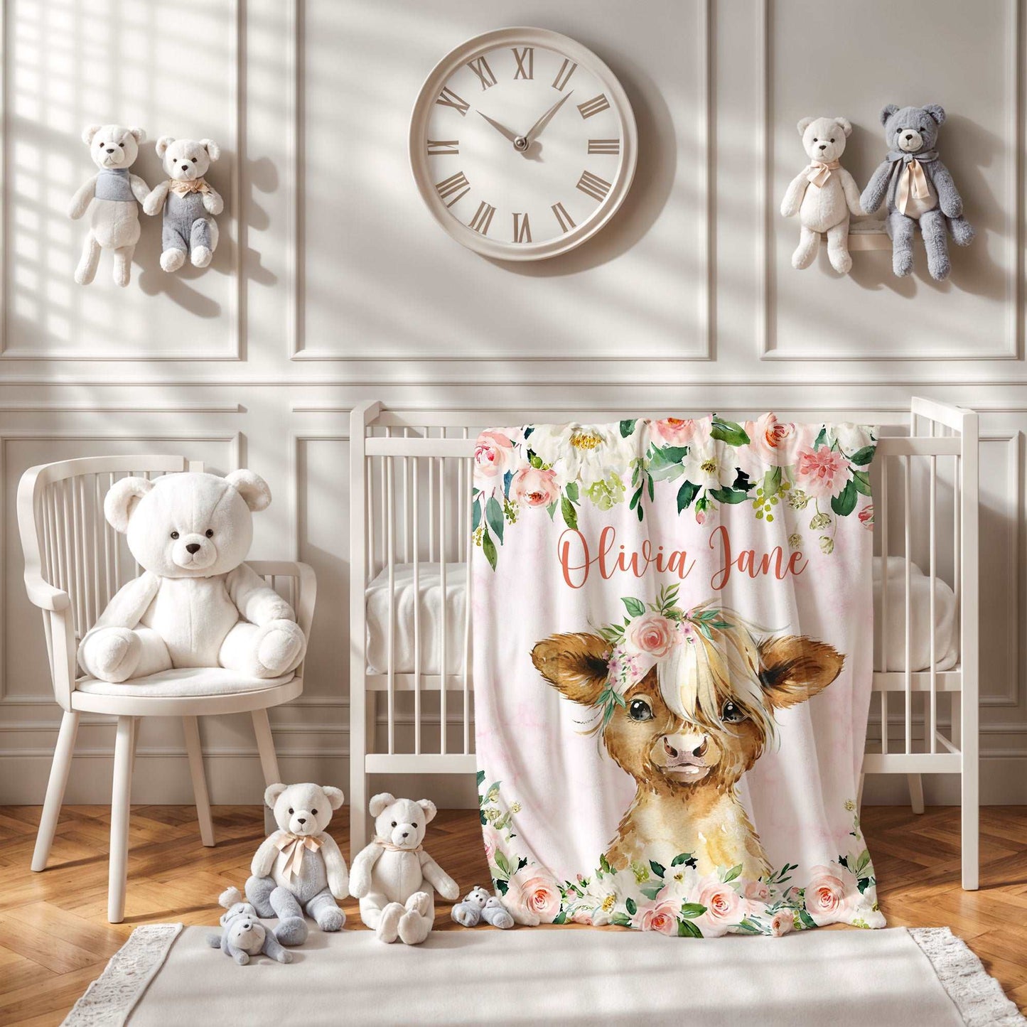 Highland Cow Floral Blanket