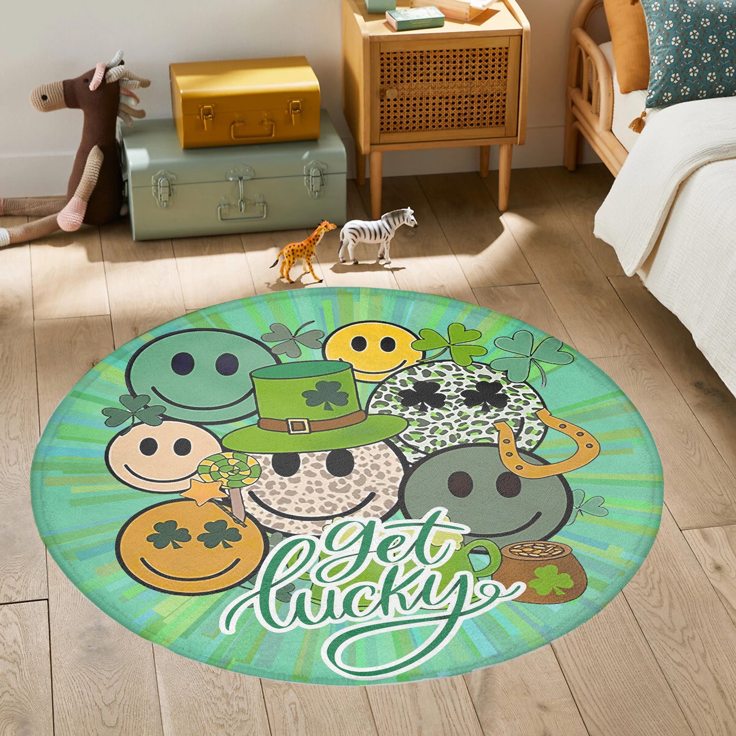 Get Lucky Smile Face Round Rug