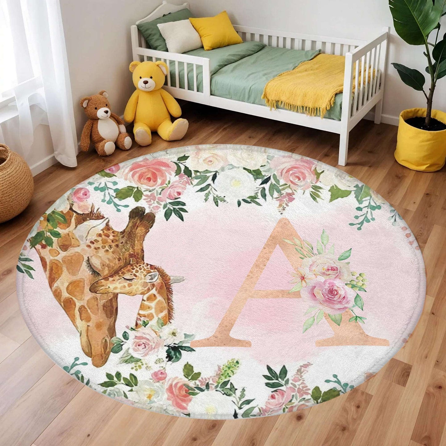 Mum And Baby Giraffe Round Rug