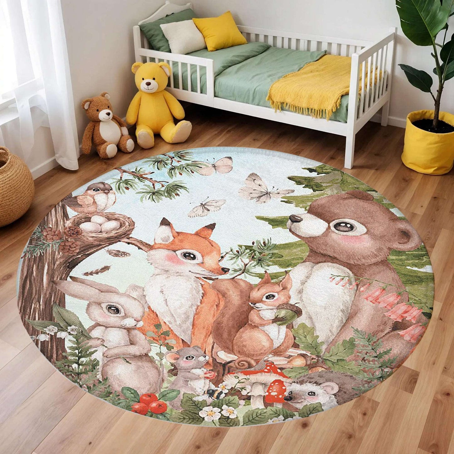 Woodland Animals Round Rug