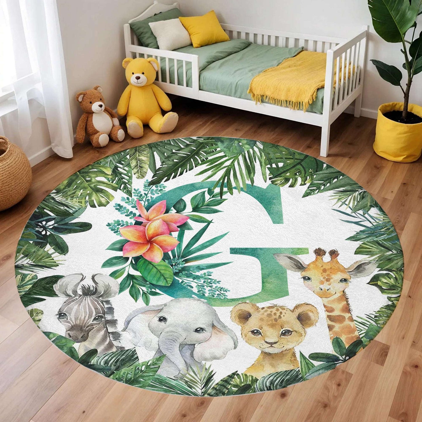 Safari Animals Alphabet Round Rug