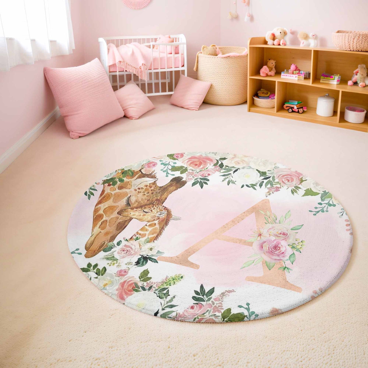 Mom And Baby Giraffe Round Rug