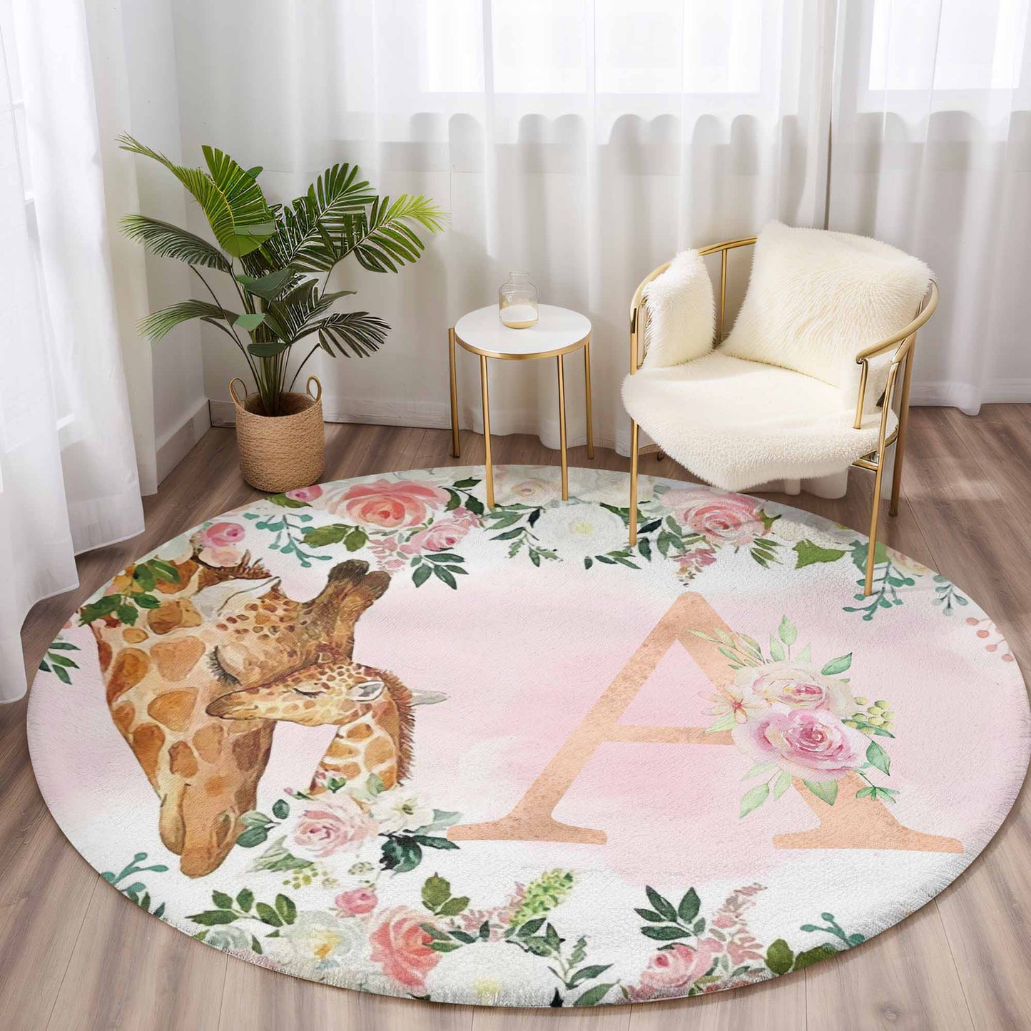 Mom And Baby Giraffe Round Rug