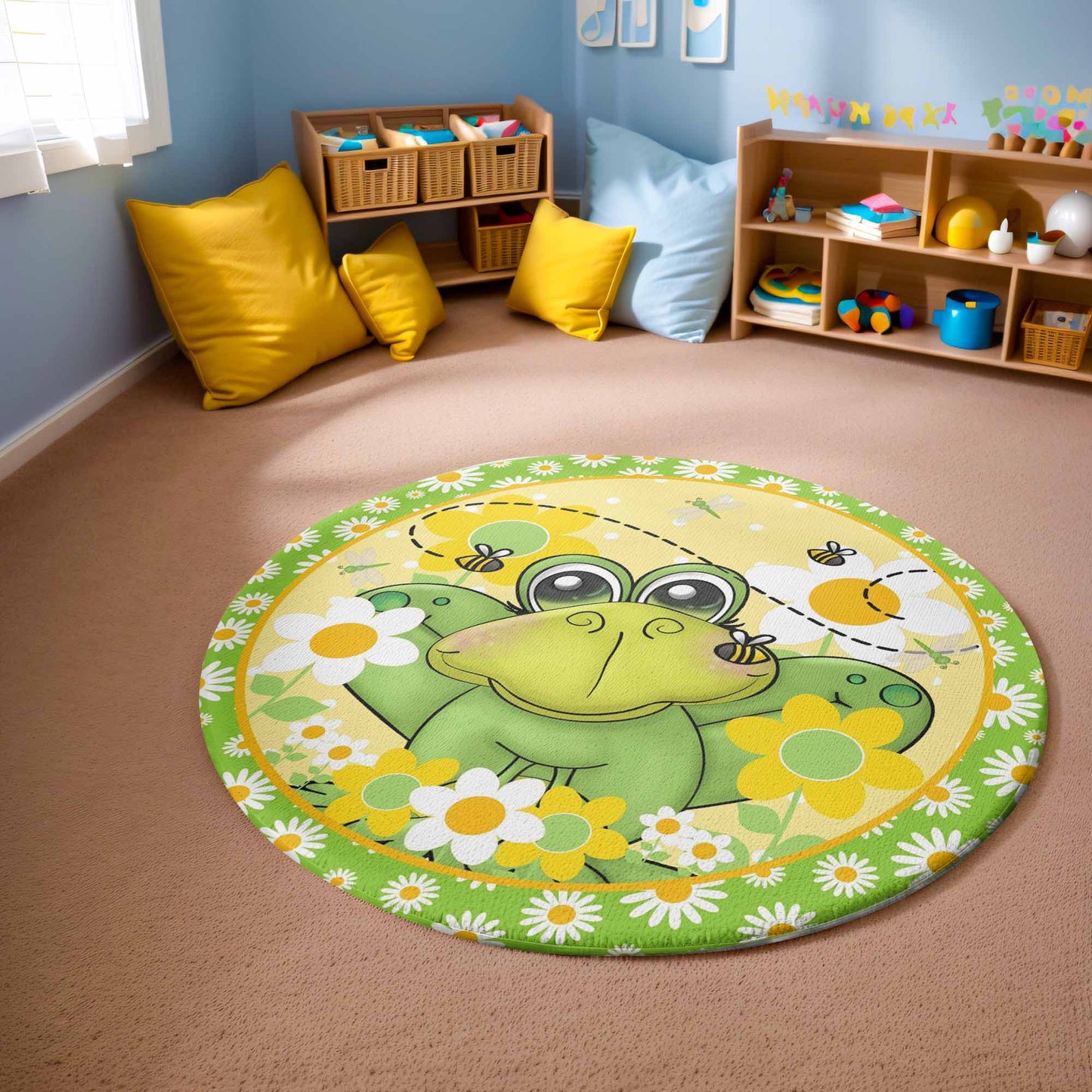 Spring Floral Frog Round Rug