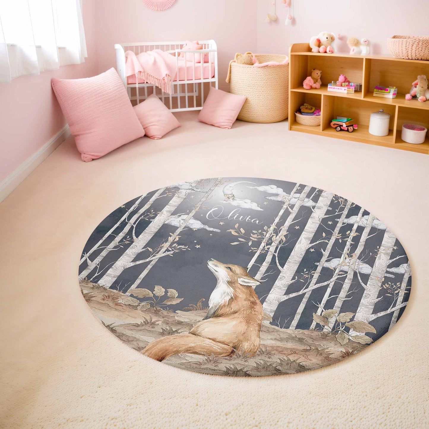 Woodland Fox Moonlight Round Rug