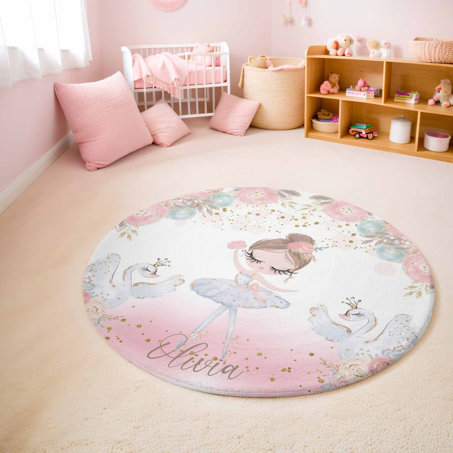 Little Ballerina Swan Round Rug