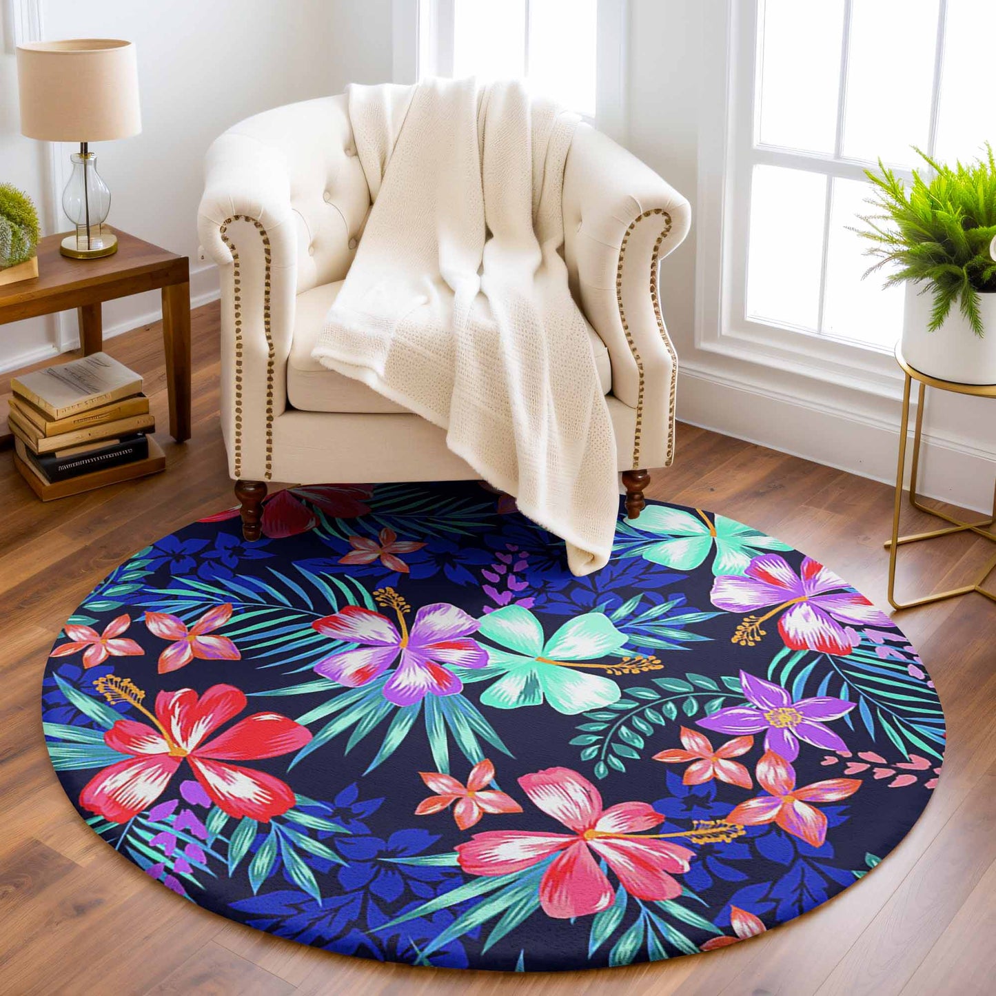 Neon Floral Round Rug