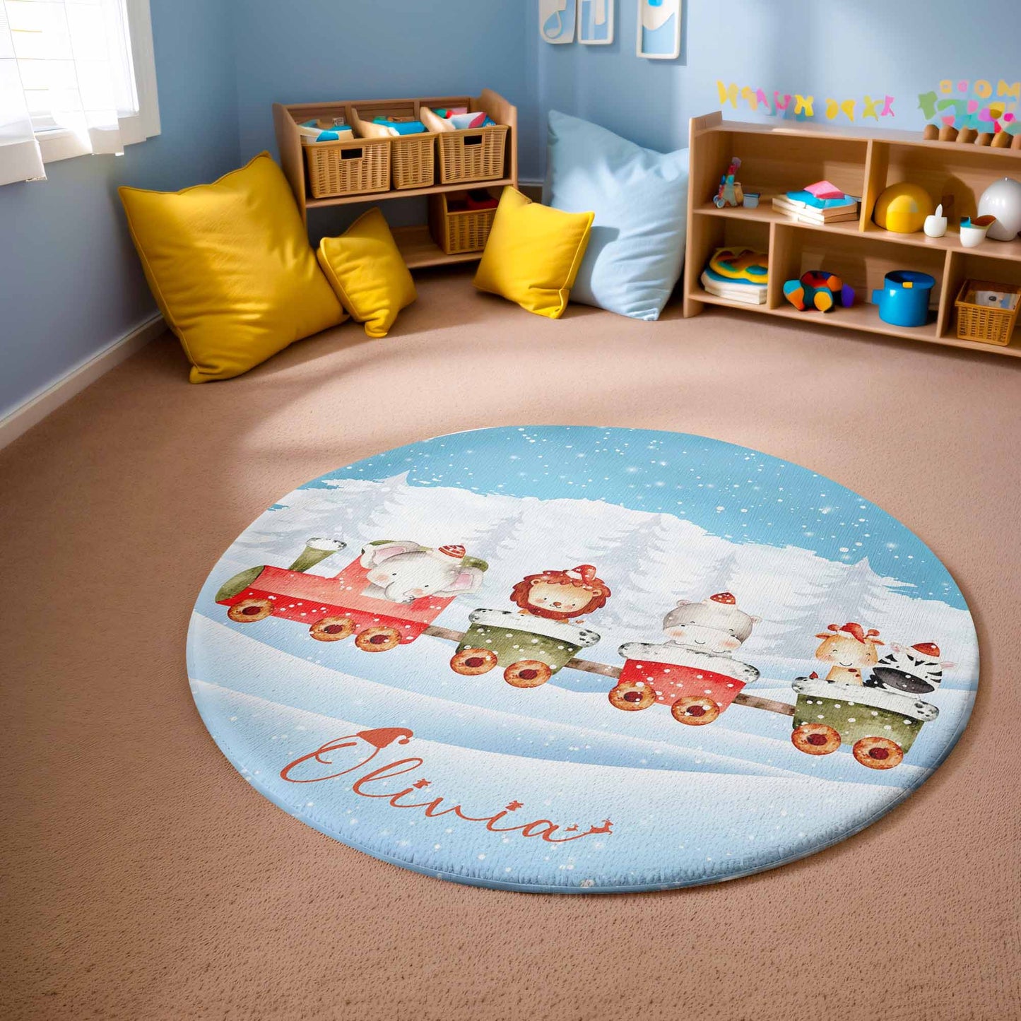 Christmas Safari Animals Round Rug