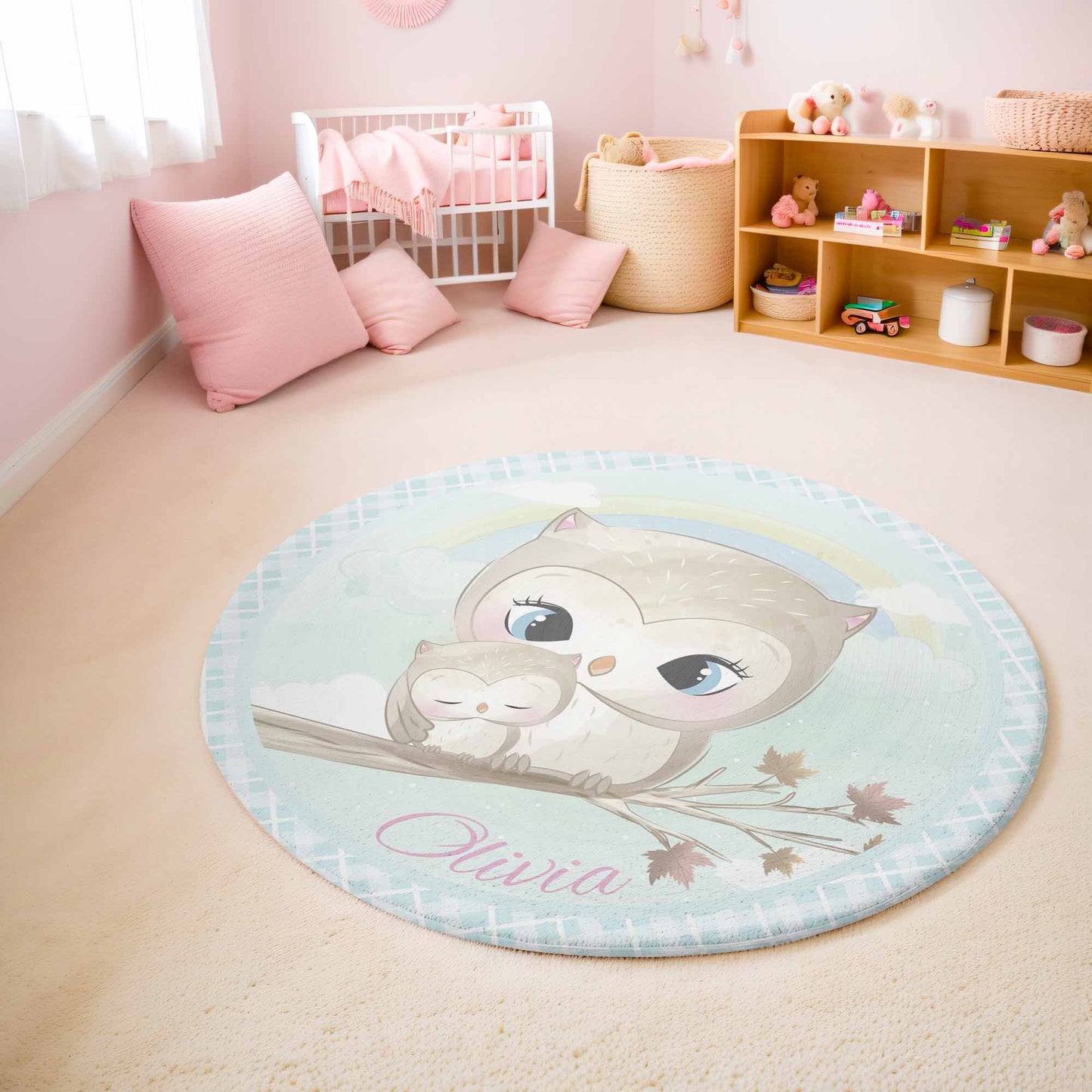 Mom And Baby Owl Round Rug