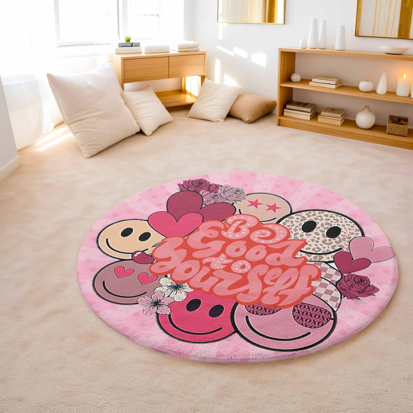 Self Love Smile Face Round Rug