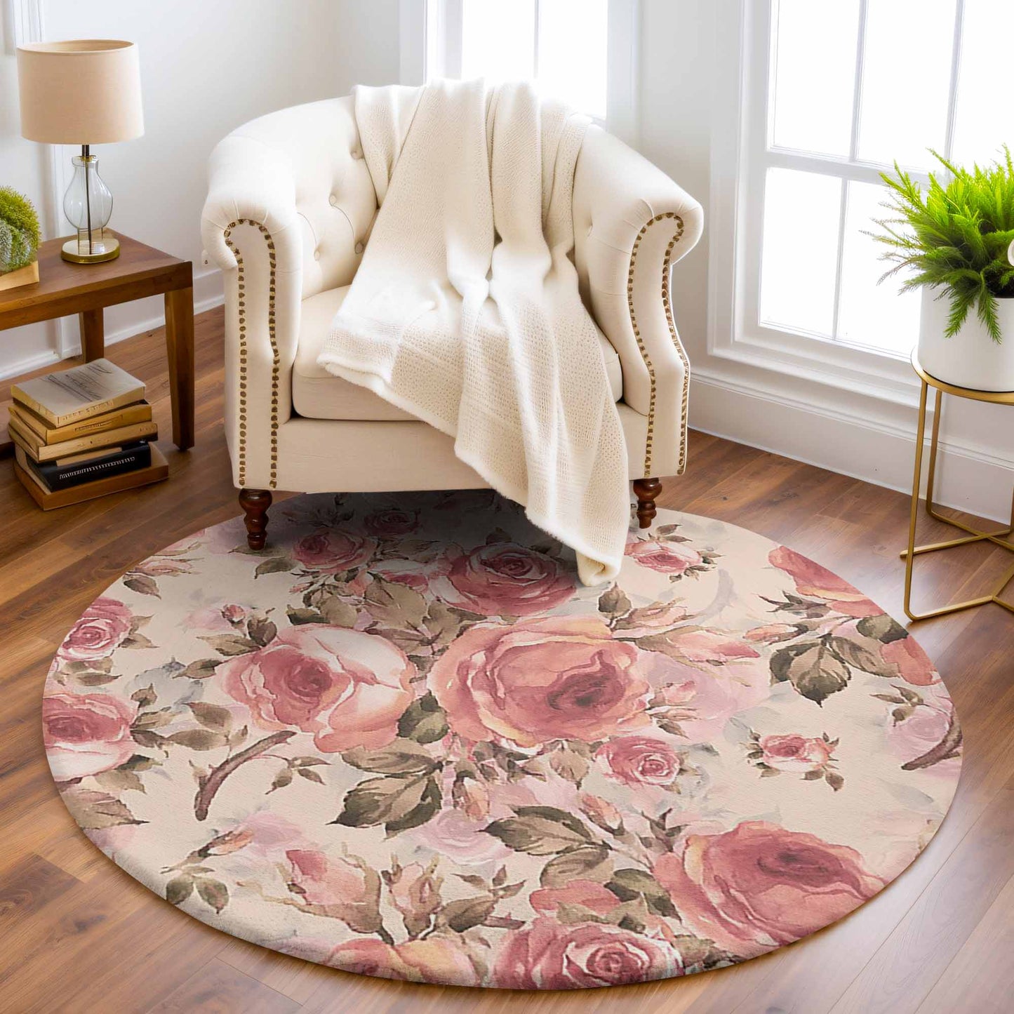 Vintage Rose Floral Round Rug