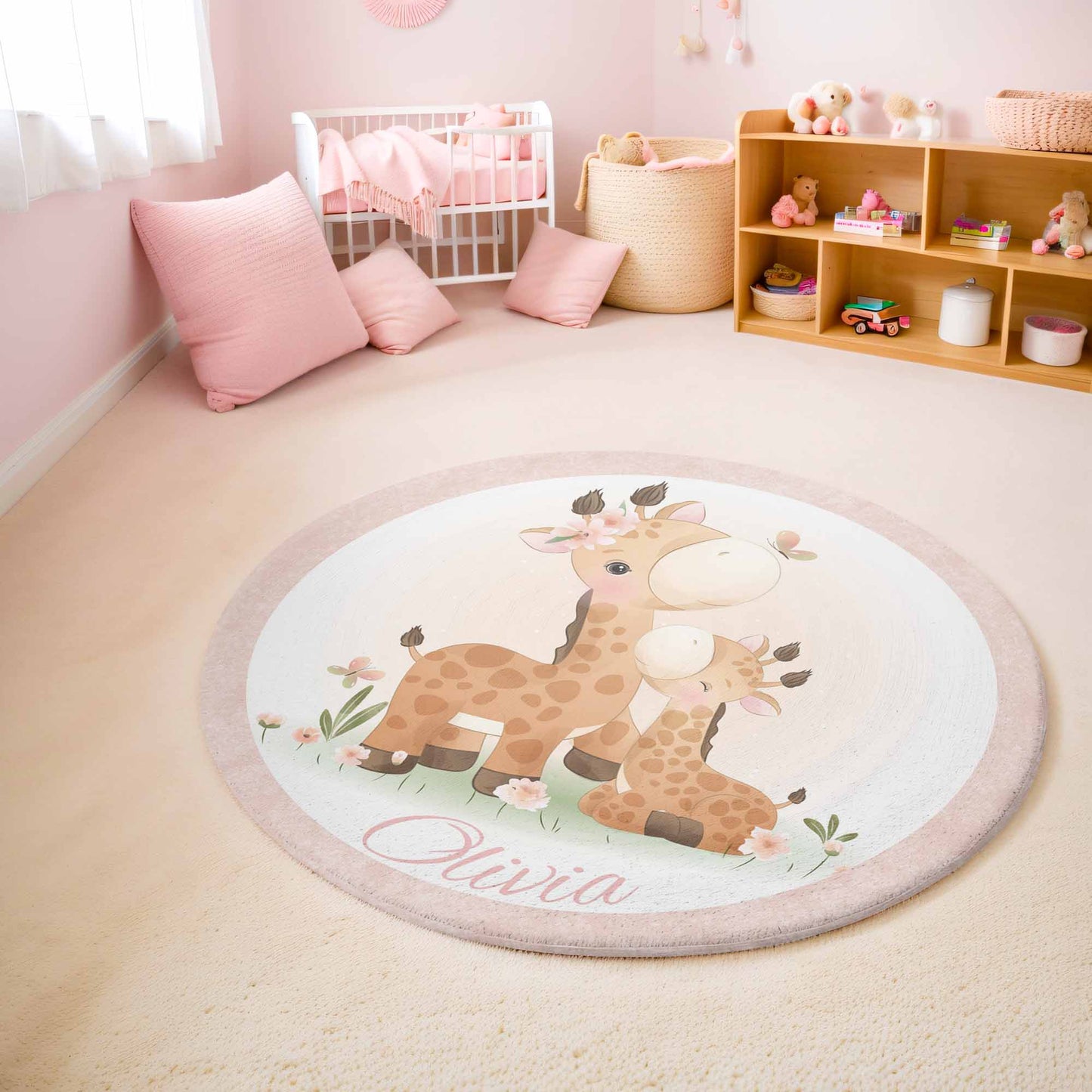 Mom And Baby Giraffe Round Rug