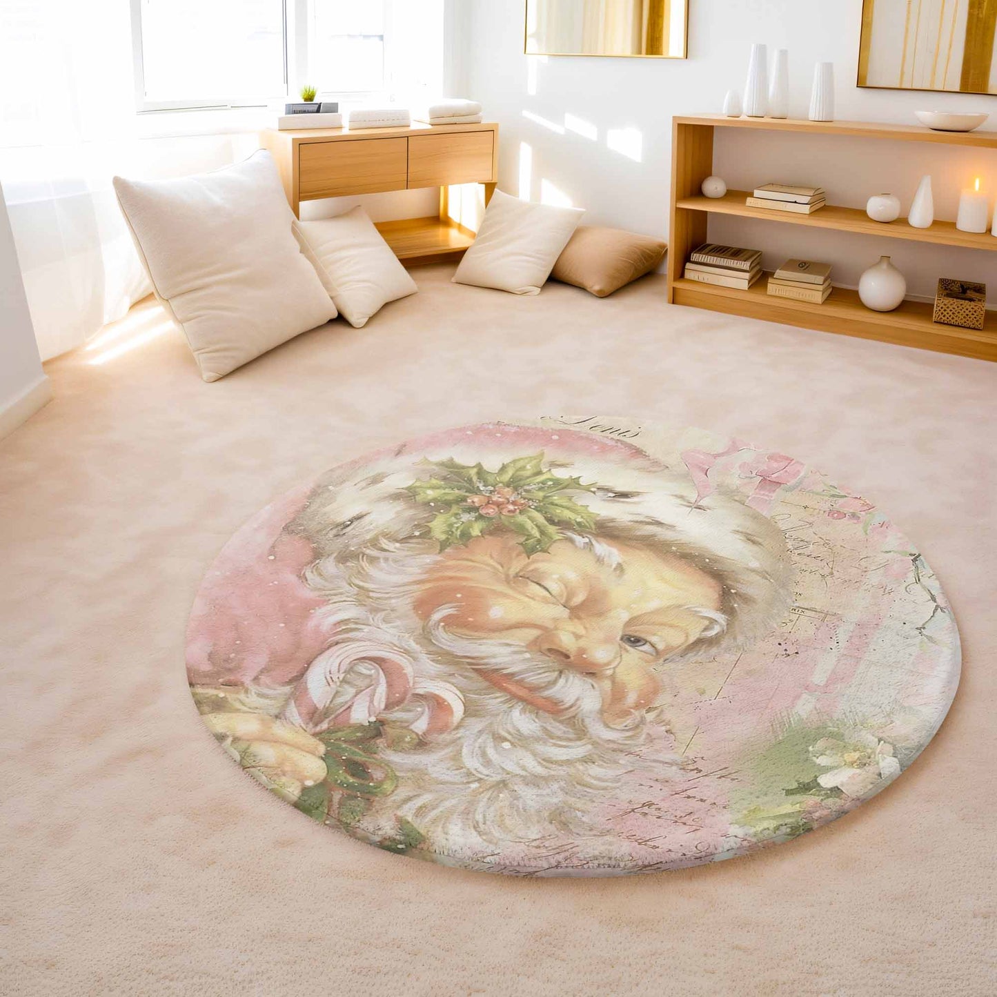 Vintage Santa Christmas Round Rug