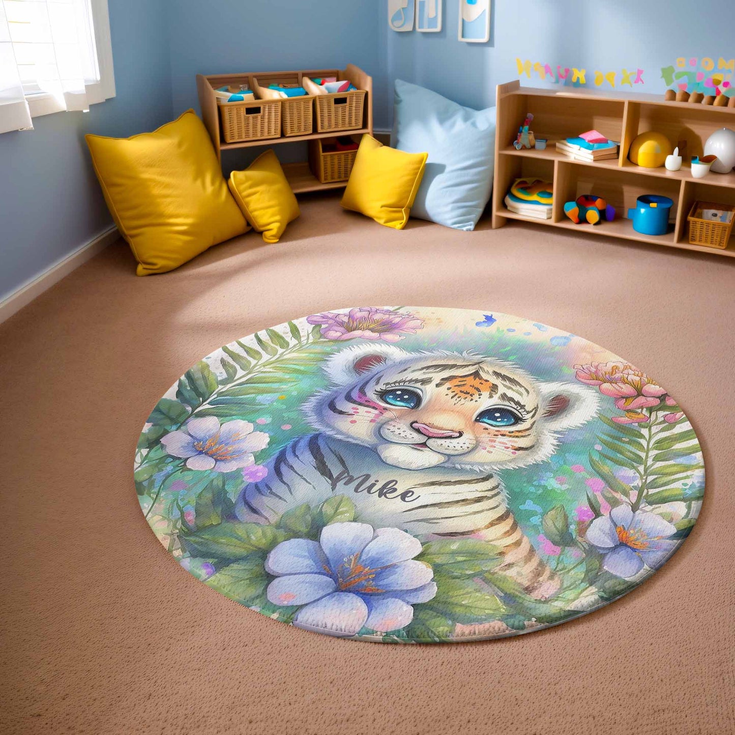 Baby Tiger Floral Round Rug